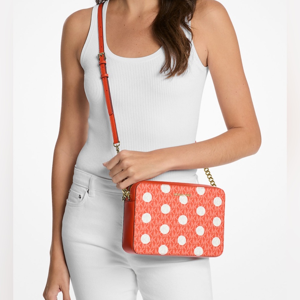 Michael Kors Jet Set Large Polka Dot Signature Logo Crossbody Bag-(#0161)